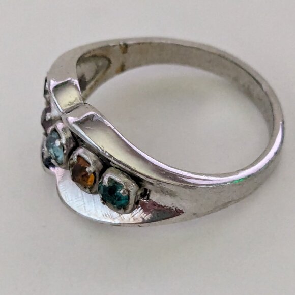 Vintage UNCAS 14KT G.E. (Gold Electroplate) Rhinestone Mother's Ring Size 8 - Picture 2 of 6